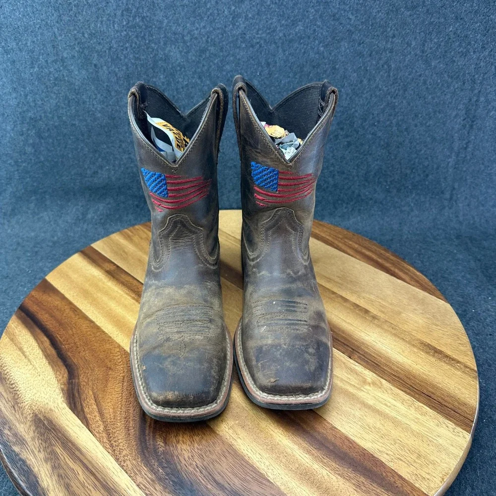 Ariat Kids Patriot Western Boot Brown Leather 10034408 Flag Embroidered Sz 2